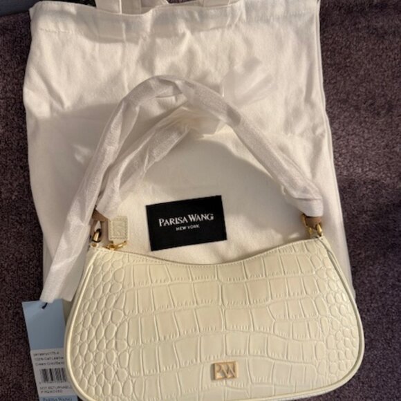 NWT Parisa Wang Carrie Shoulder Bag in Cream Crocodile Print - Picture 1 of 10